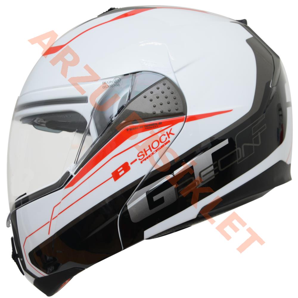 BEON- ÇENE AÇILIR VİZÖRLÜ KASK [B700] [BEYAZ-KIRMIZI] [B-SHOCK] [M]