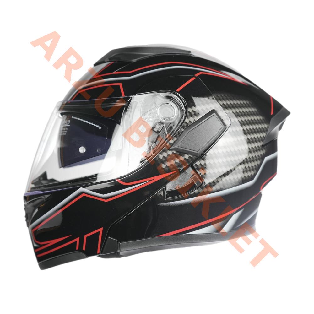 KC - ÇENE AÇILIR VİZÖRLÜ KASK [KC902] [SİYAH - KIRMIZI - KARBON] [XL]