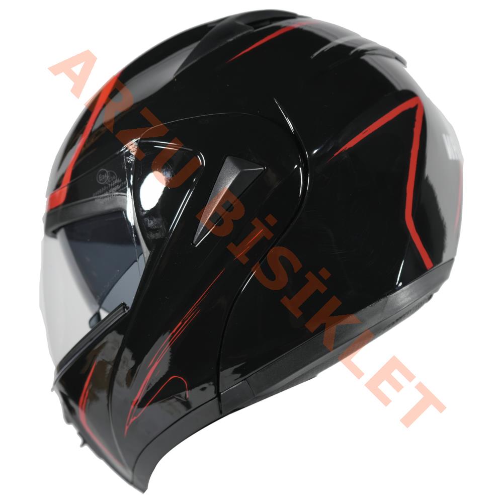 VRT - ÇENE AÇILIR VİZÖRLÜ KASK [MD-808] [SİYAH - KIRMIZI] [S]