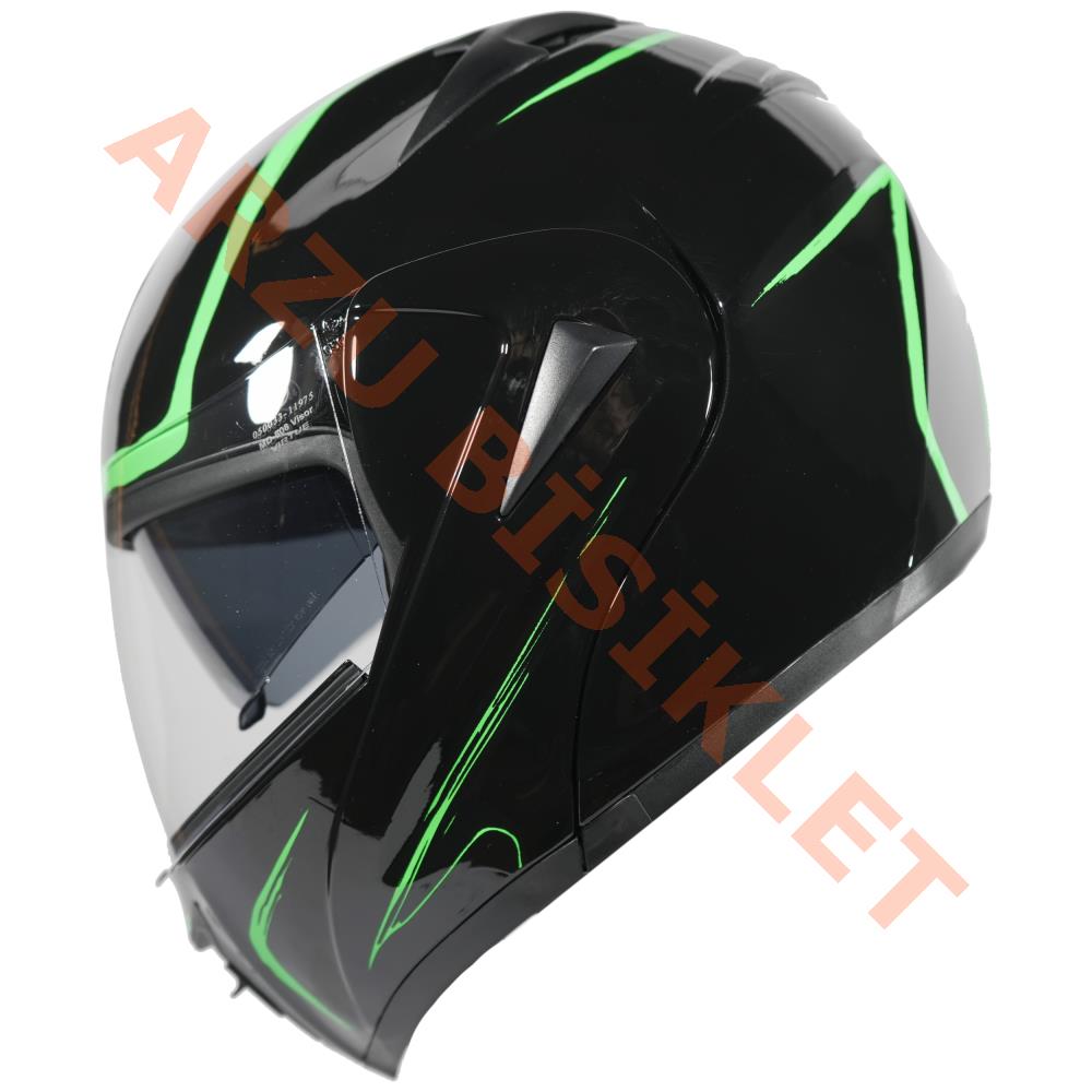 VRT - ÇENE AÇILIR VİZÖRLÜ KASK [MD-808] [SİYAH - YEŞİL] [XL]