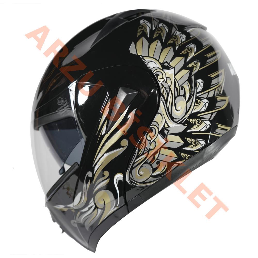 VRT - ÇENE AÇILIR VİZÖRLÜ KASK [MD-808] [SİYAH - GOLD] [S]