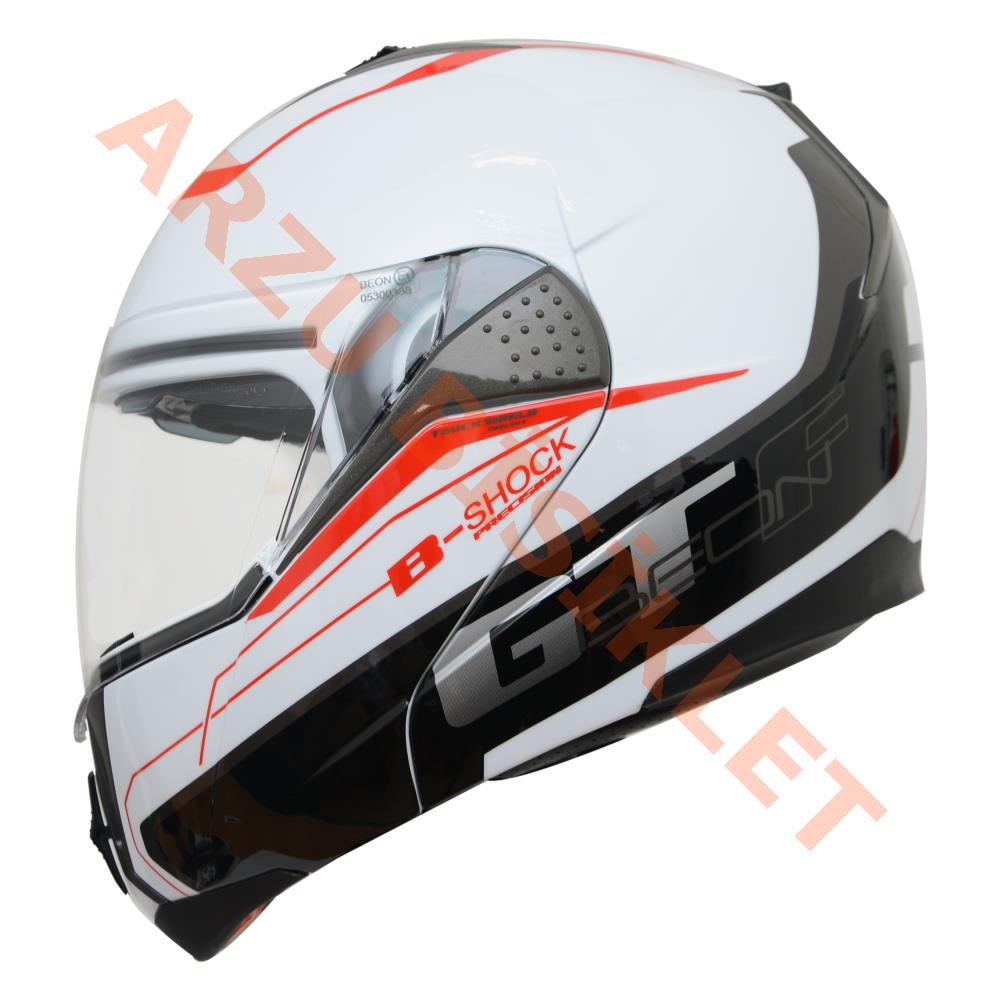 BEON- ÇENE AÇILIR VİZÖRLÜ KASK [B700] [BEYAZ-KIRMIZI] [B-SHOCK] [L]