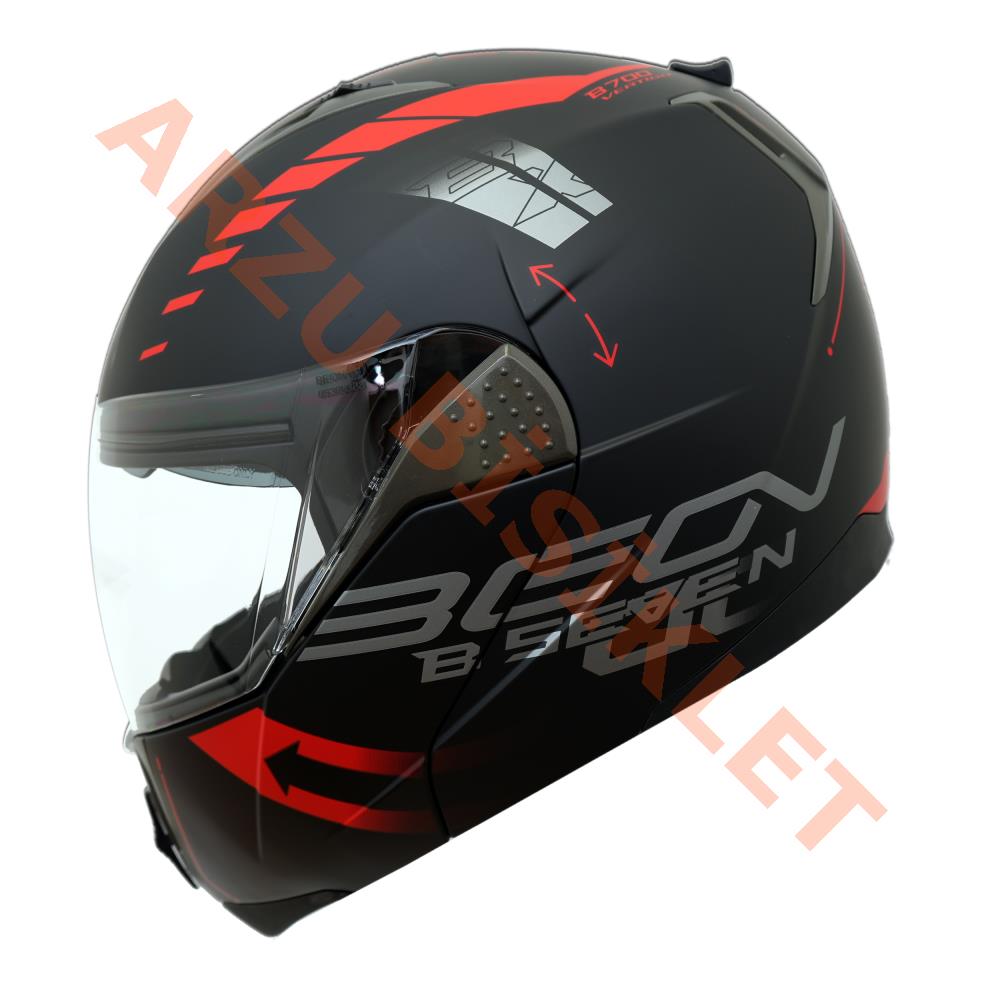 BEON- ÇENE AÇILIR VİZÖRLÜ KASK [B700] [SİYAH - KIRMIZI] [VERTİGO] [S]