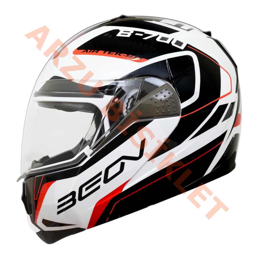 BEON- ÇENE AÇILIR VİZÖRLÜ KASK [B700] [BEYAZ - SİYAH - KIRMIZI] [AIR TEK] [S]