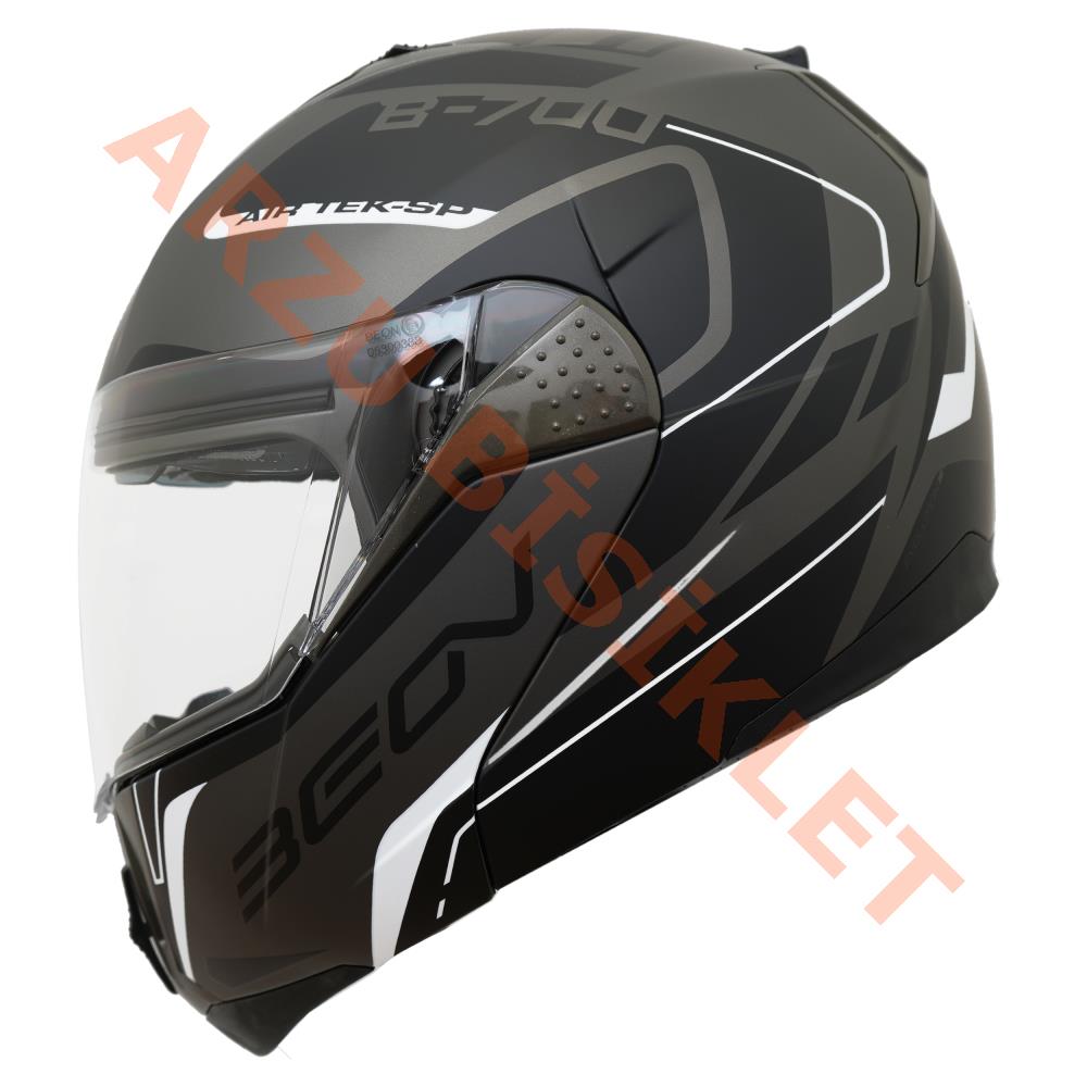 BEON- ÇENE AÇILIR VİZÖRLÜ KASK [B700] [SİYAH - GRİ - BEYAZ] [AIR TEK] [M]