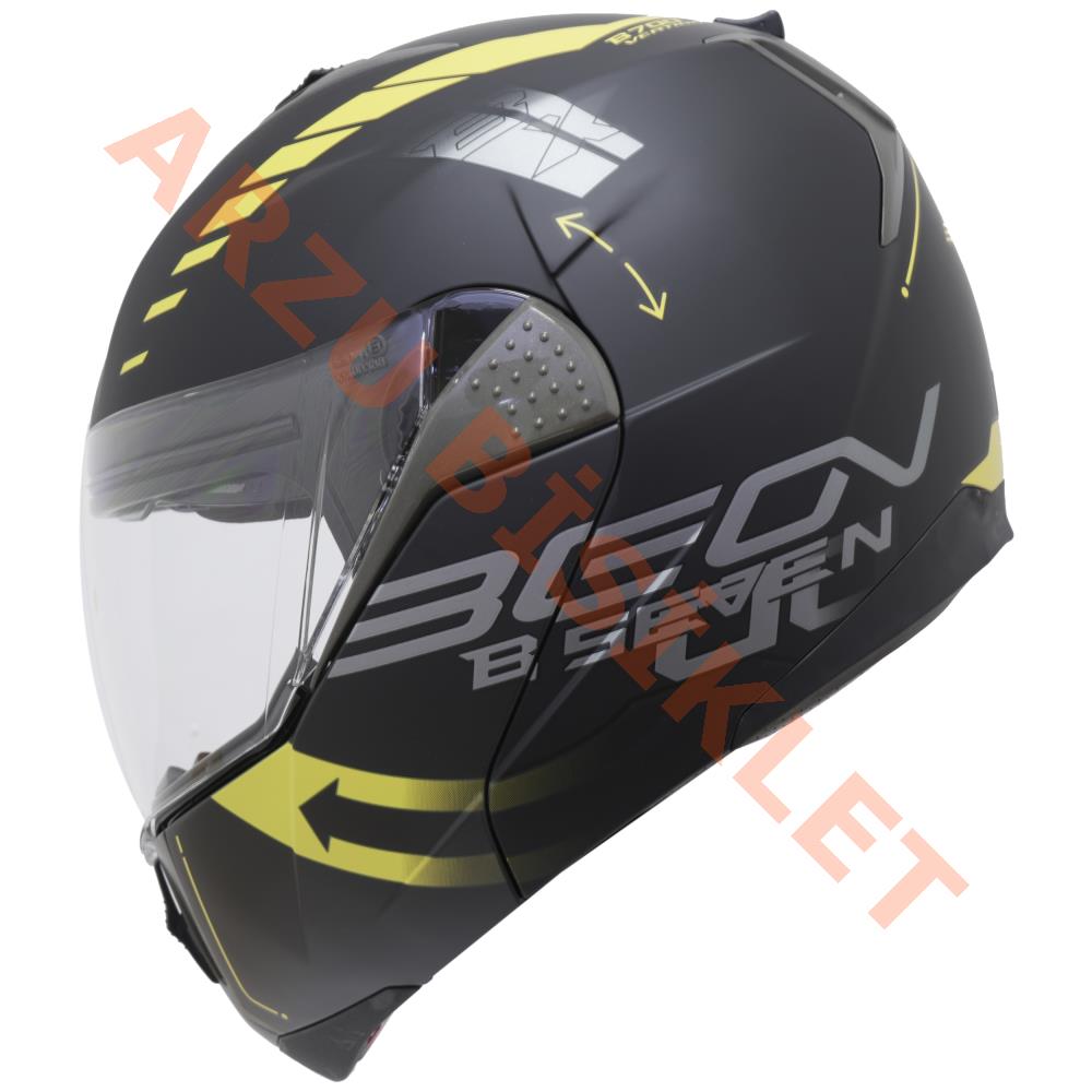 BEON- ÇENE AÇILIR VİZÖRLÜ KASK [B700] [SİYAH - SARI] [VERTİGO] [M]