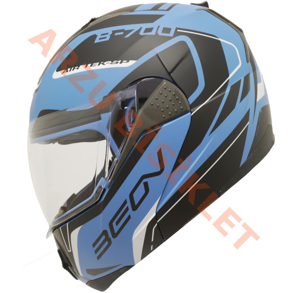 BEON- ÇENE AÇILIR VİZÖRLÜ KASK [B700] [MAVİ - SİYAH] [AIR TEK] [S]