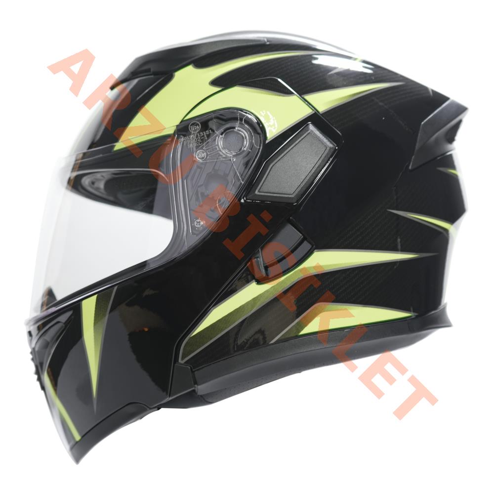 KC-ÇENE AÇILIR VİZÖRLÜ KASK [KC902B] MAT SİYAH - NEON YEŞİL [S] E BELGELİ