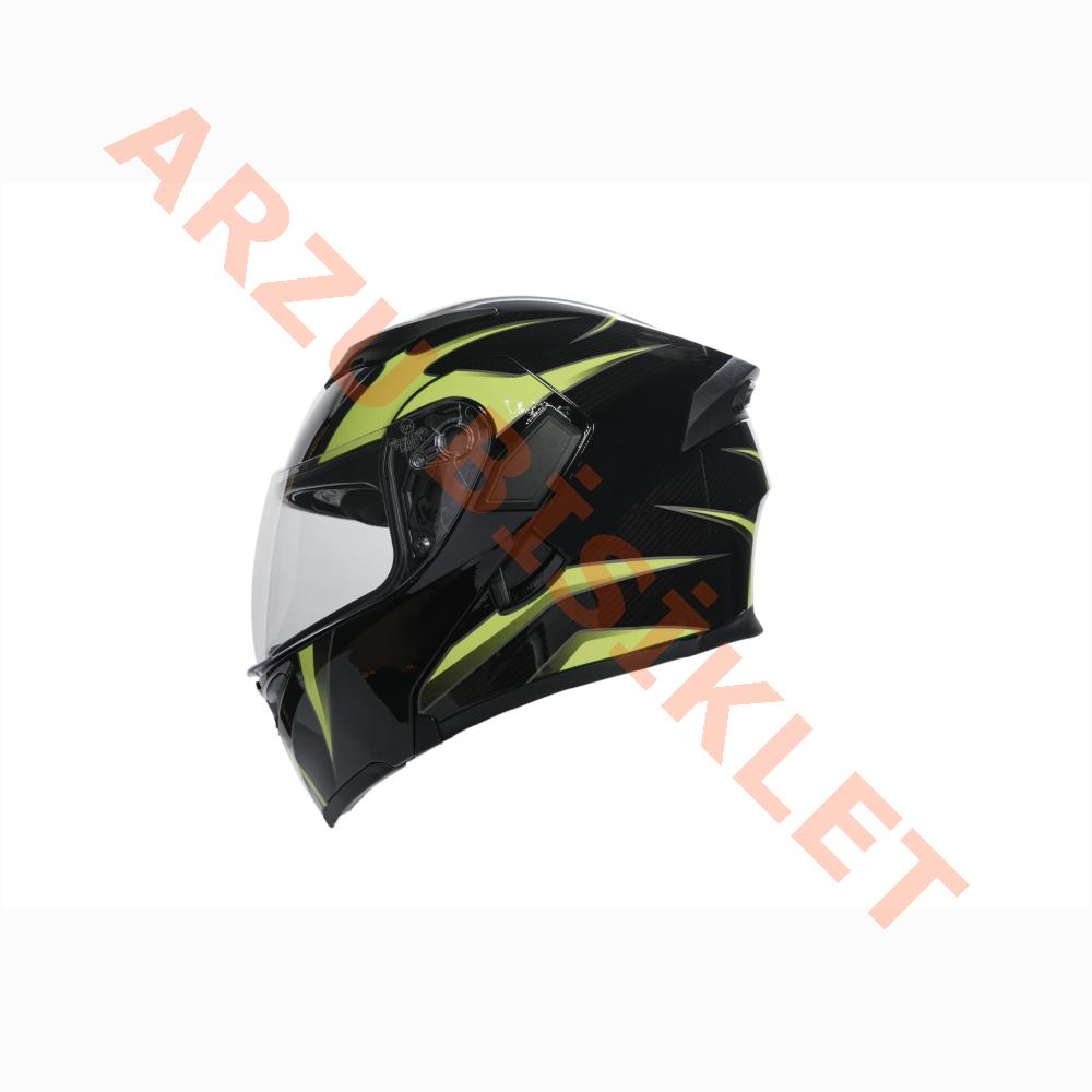 KC-ÇENE AÇILIR VİZÖRLÜ KASK [KC902] SİYAH - NEON YEŞİL [S] E BELGELİ