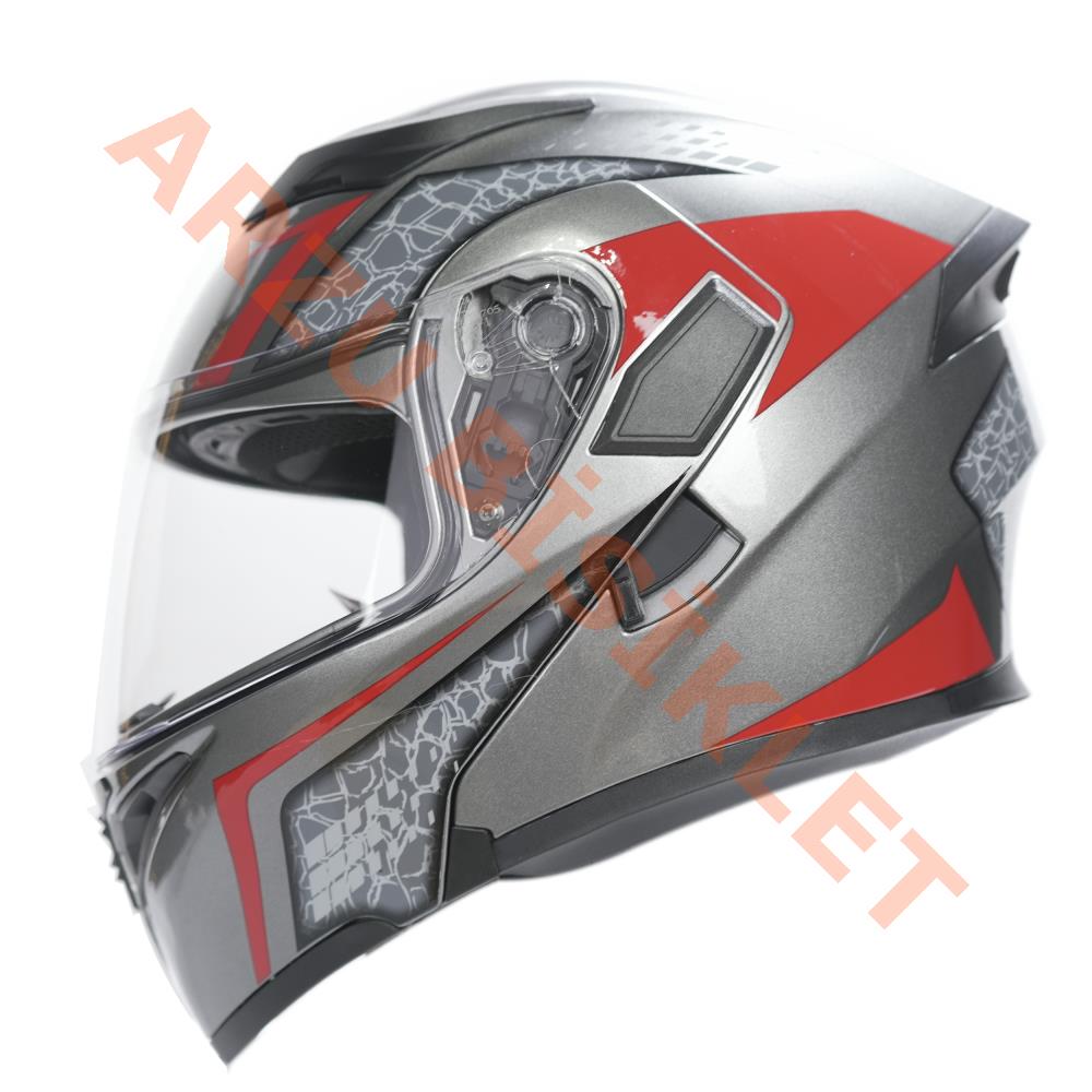 KC-ÇENE AÇILIR VİZÖRLÜ KASK [KC902] DESENLİ TİTANYUM GRİ [XL] E BELGELİ