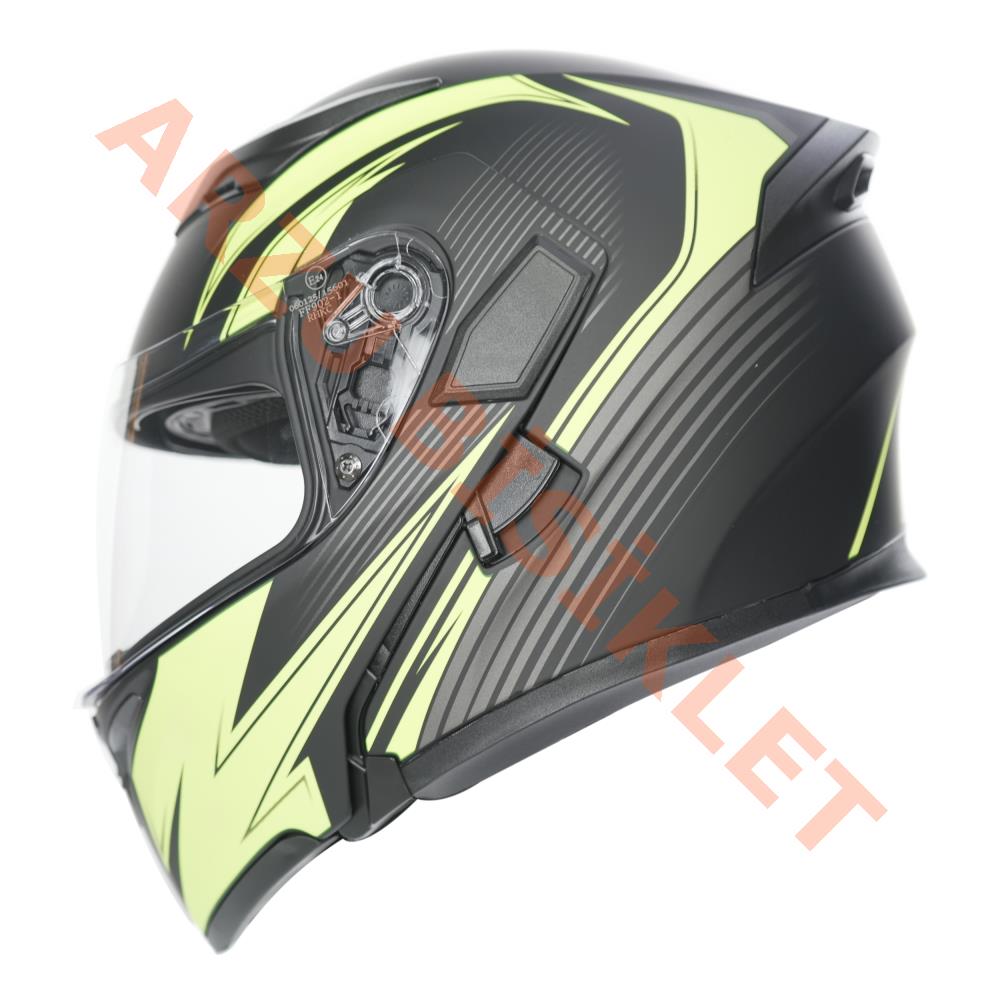 KC-ÇENE AÇILIR VİZÖRLÜ KASK [KC902] [SARI - SİYAH] [XL] E BELGELİ