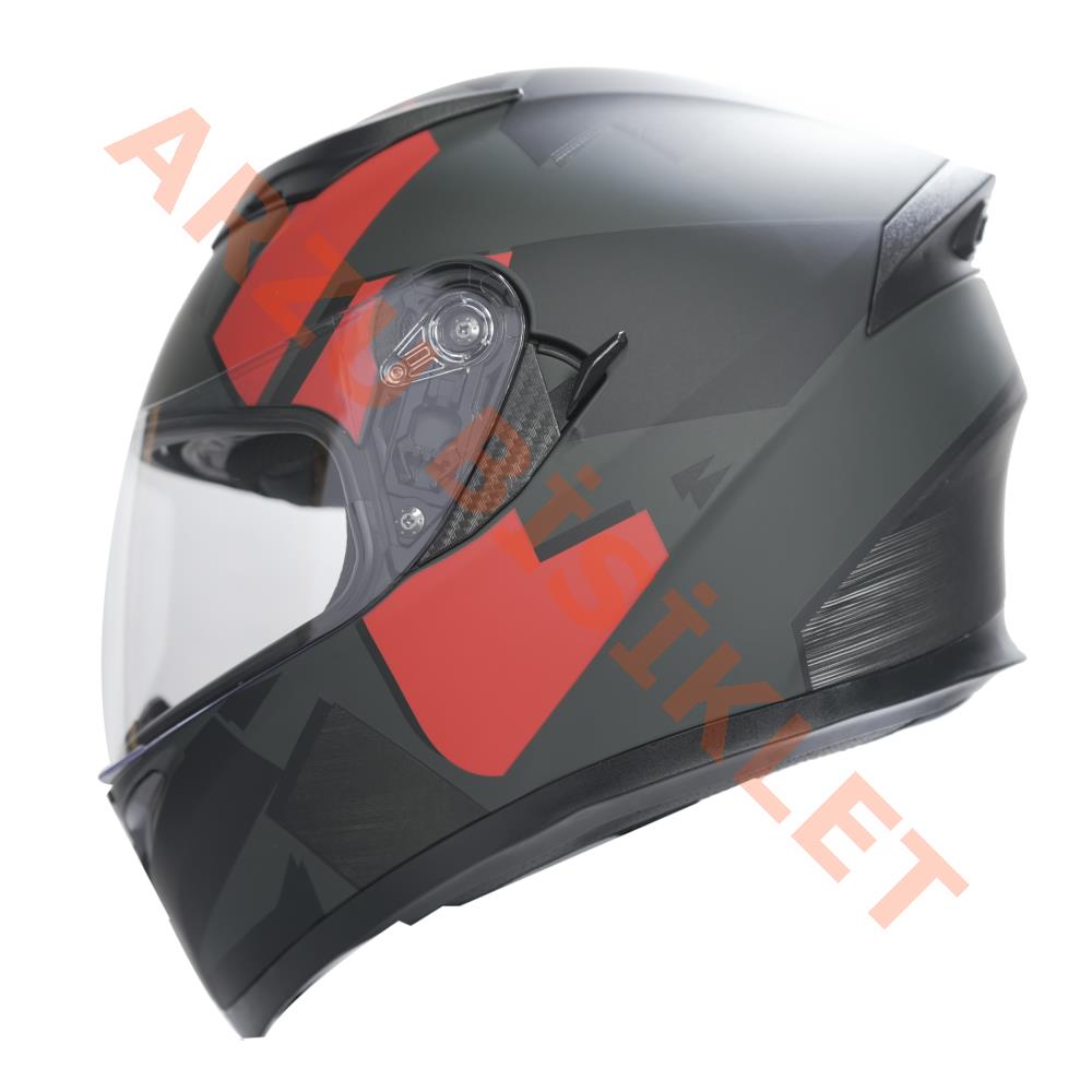 KC-KAPALI VİZÖRLÜ KASK [KC316-1] MAT SİYAH - KIRMIZI [M] E BELGELİ