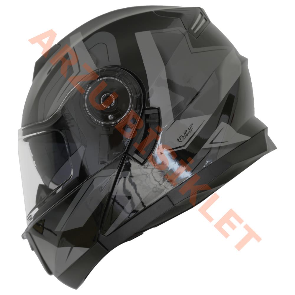 BLACKLION - ÇENE AÇILIR VİZÖRLÜ KASK [LION-160E] [SİYAH-GRİ] [L]